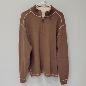 Cutter & Buck Beige 1/4 Zip Pullover Reversable Sweater Brn Cream Dk Red Accent